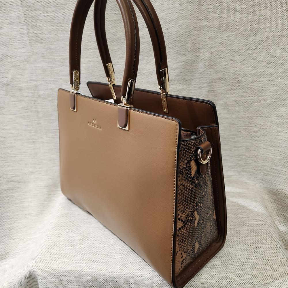 Side view of Elegant handbag in shades of brown
