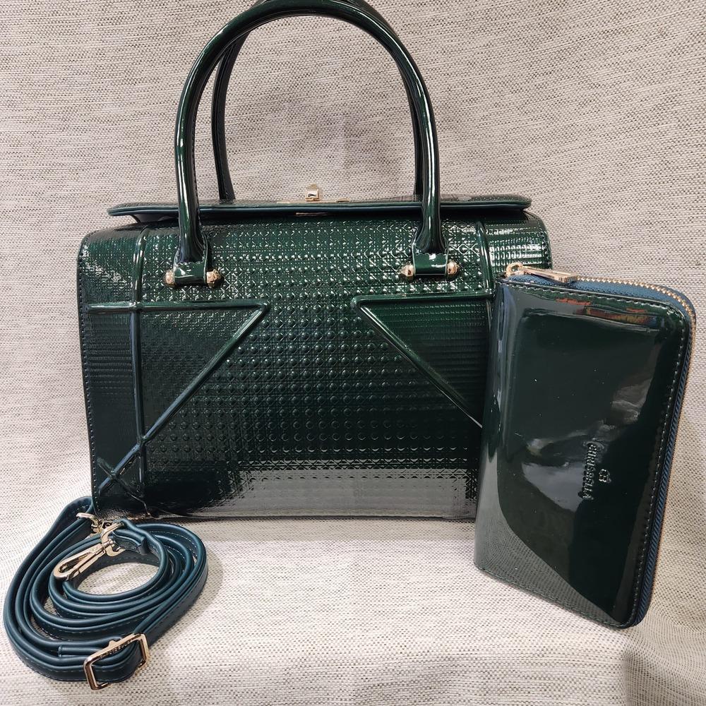 Another view of Green patent Fold-top handbag