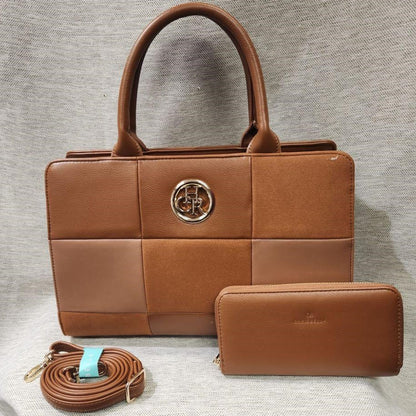 Structured tan handbag and wallet set