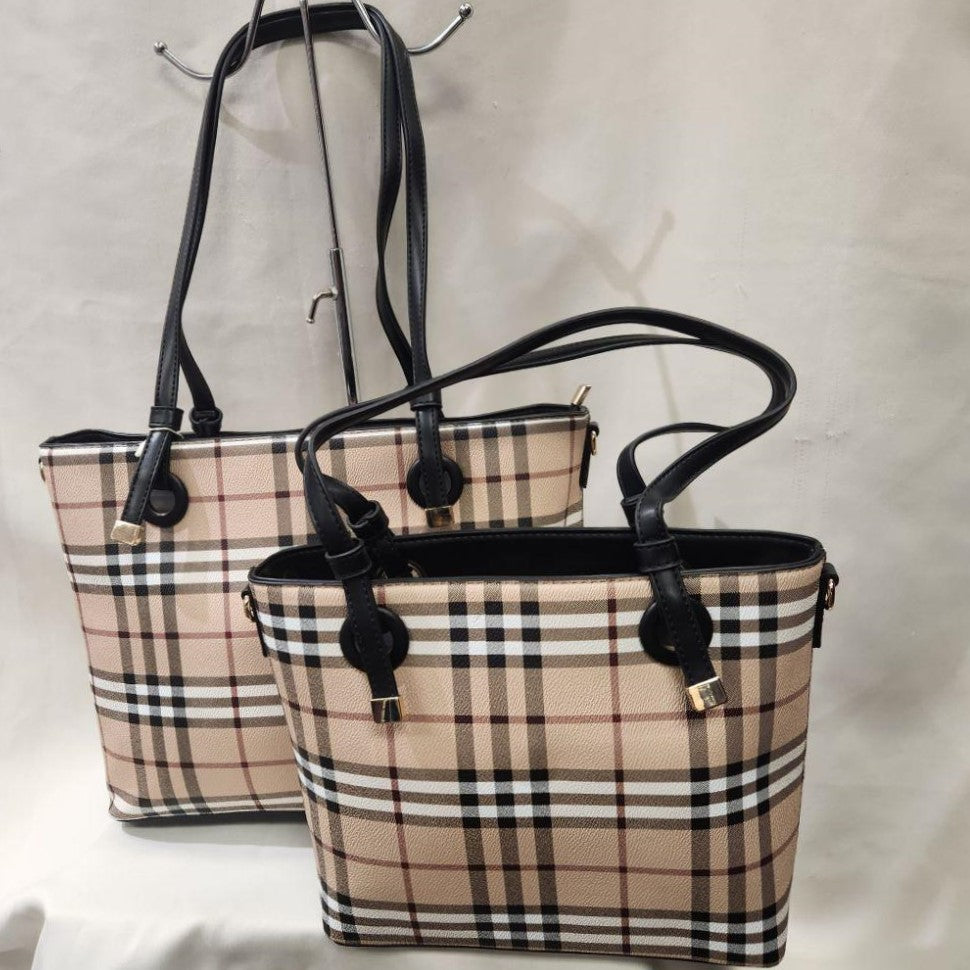 Plaid pattern dual handbag set with black handle