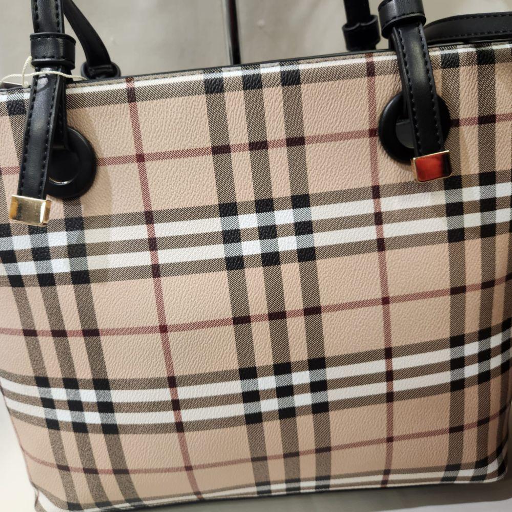 Another view of Plaid pattern handbag with black handle