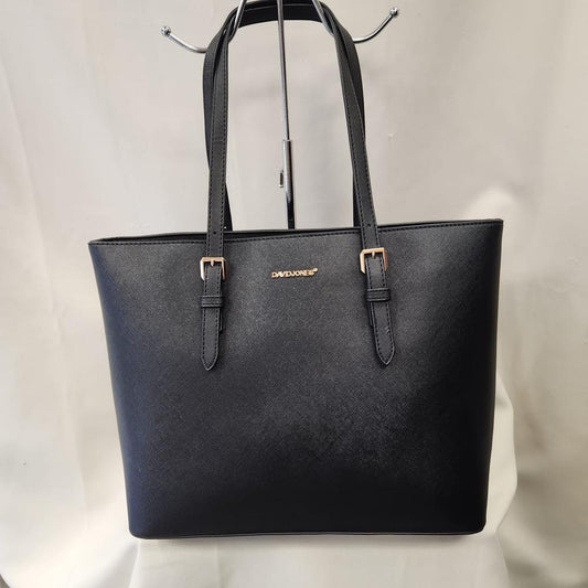 Black David Jones handbag with main zipped compartment