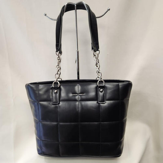 Black quilted artificial leather handbag