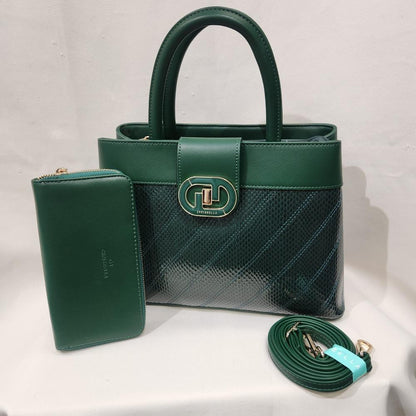 Mid size green patent front handbag with wallet