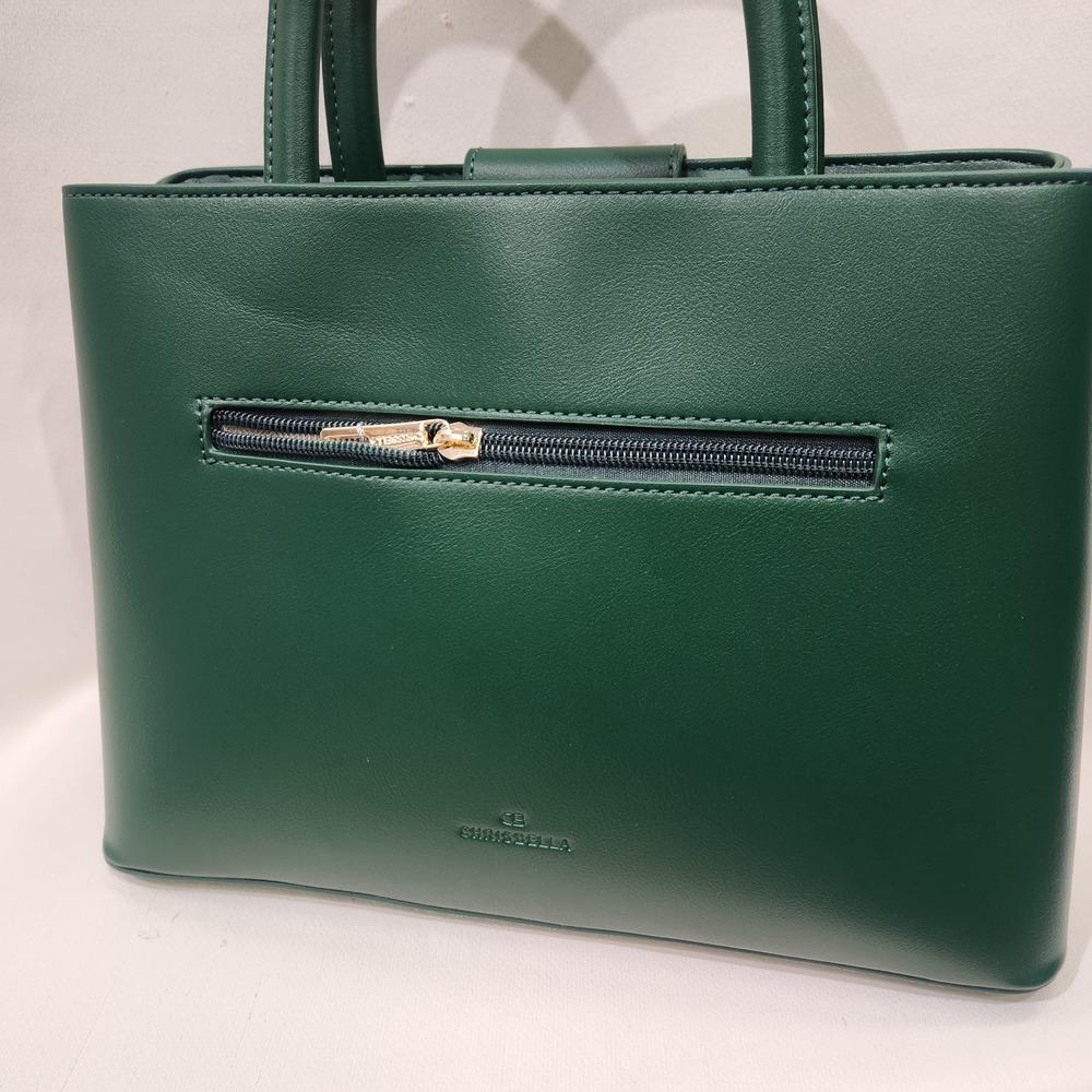 Rear view of green handbag