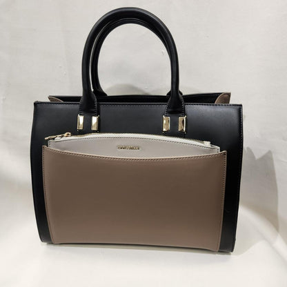 Black handbag with grey color slip in pouch