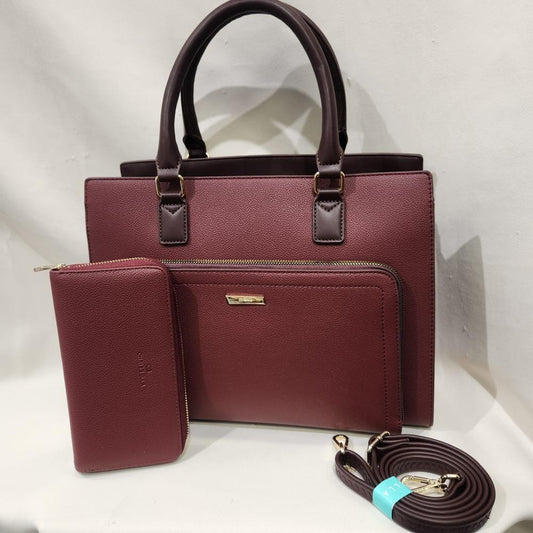 Burgundy handbag with wallet