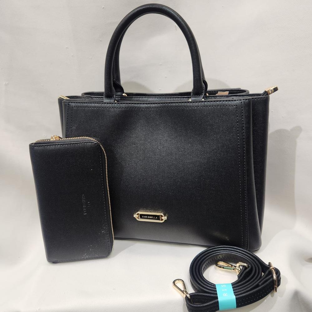 Classic mid size black handbag with wallet