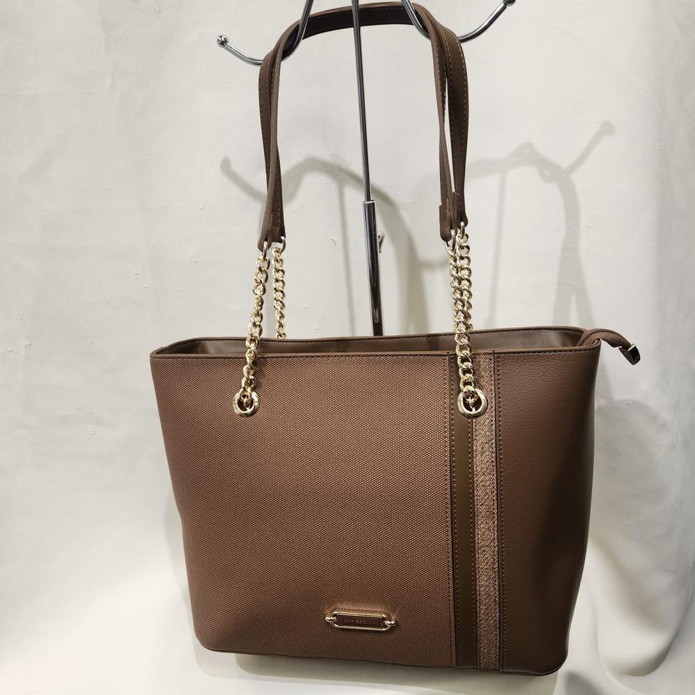 Brown artificial leather handbag with pouch