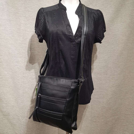 Artificial leather side bag in black color