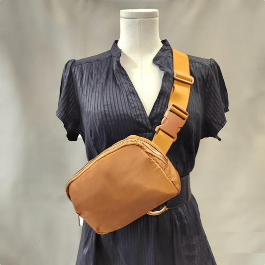 Microfiber side bag in camel color