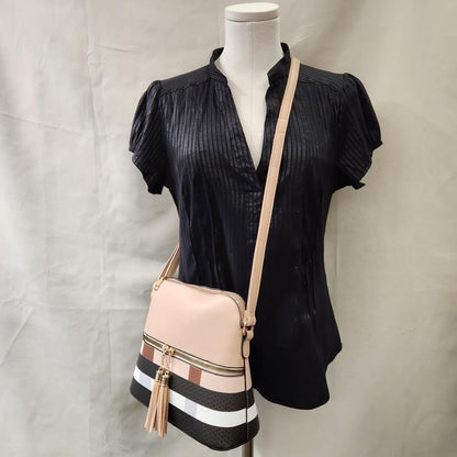 Trendy plaid pattern side bag with adjustable beige strap