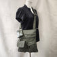 Full front view of Side bag in army green with detachable pouch