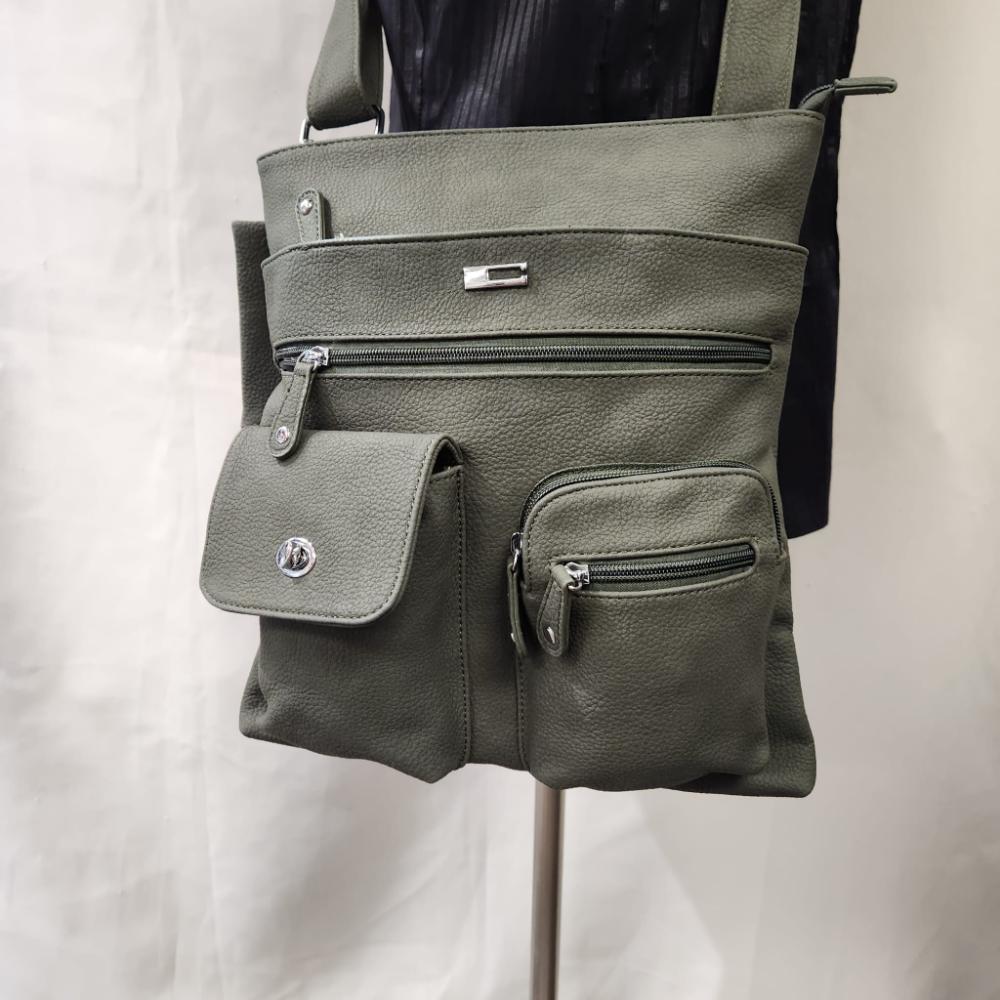 Detailed view of Side bag in army green with detachable pouch