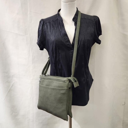 Artificial leather side bag in army green