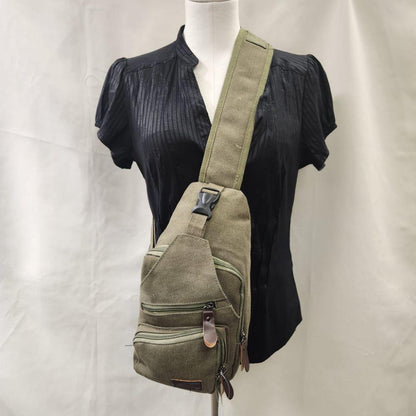 Army green side bag with multiple pockets