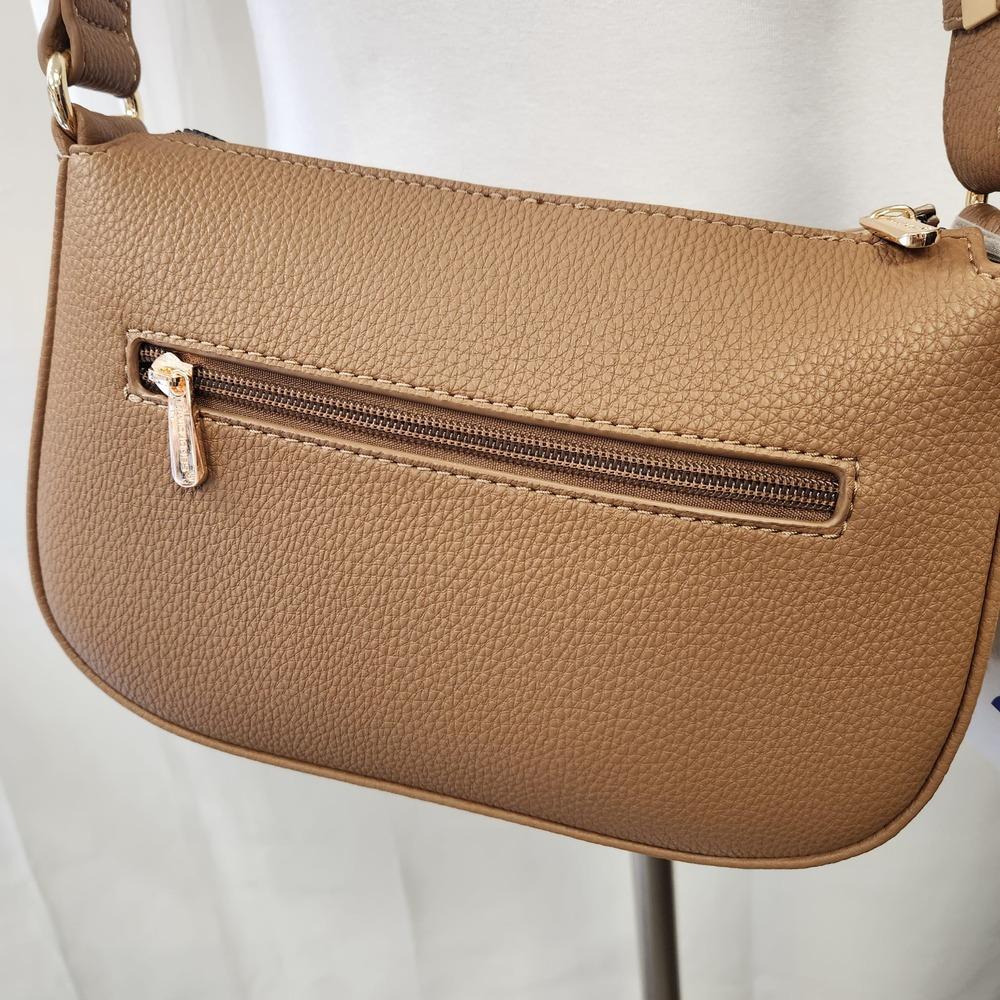 Rear view of Dark beige side bag with zipper compartment