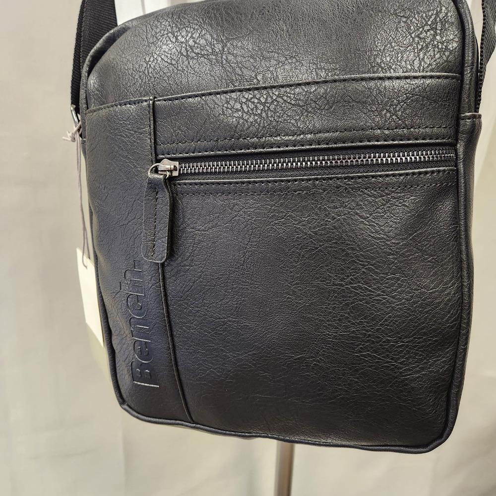 Detailed front view of black side bag