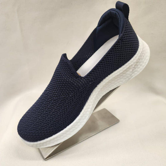 Front view navy blue light weight slip on runners