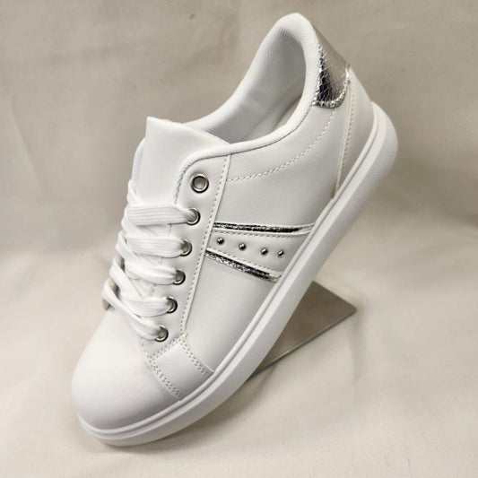 Silver accent white runners with lace closure