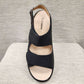 Front view of black orthopedic summer sandal with velcro closure