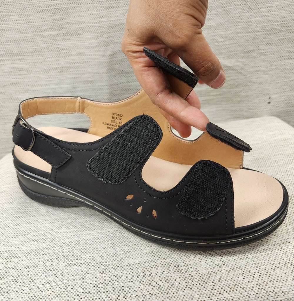 Velcro closure front double straps of black sandal