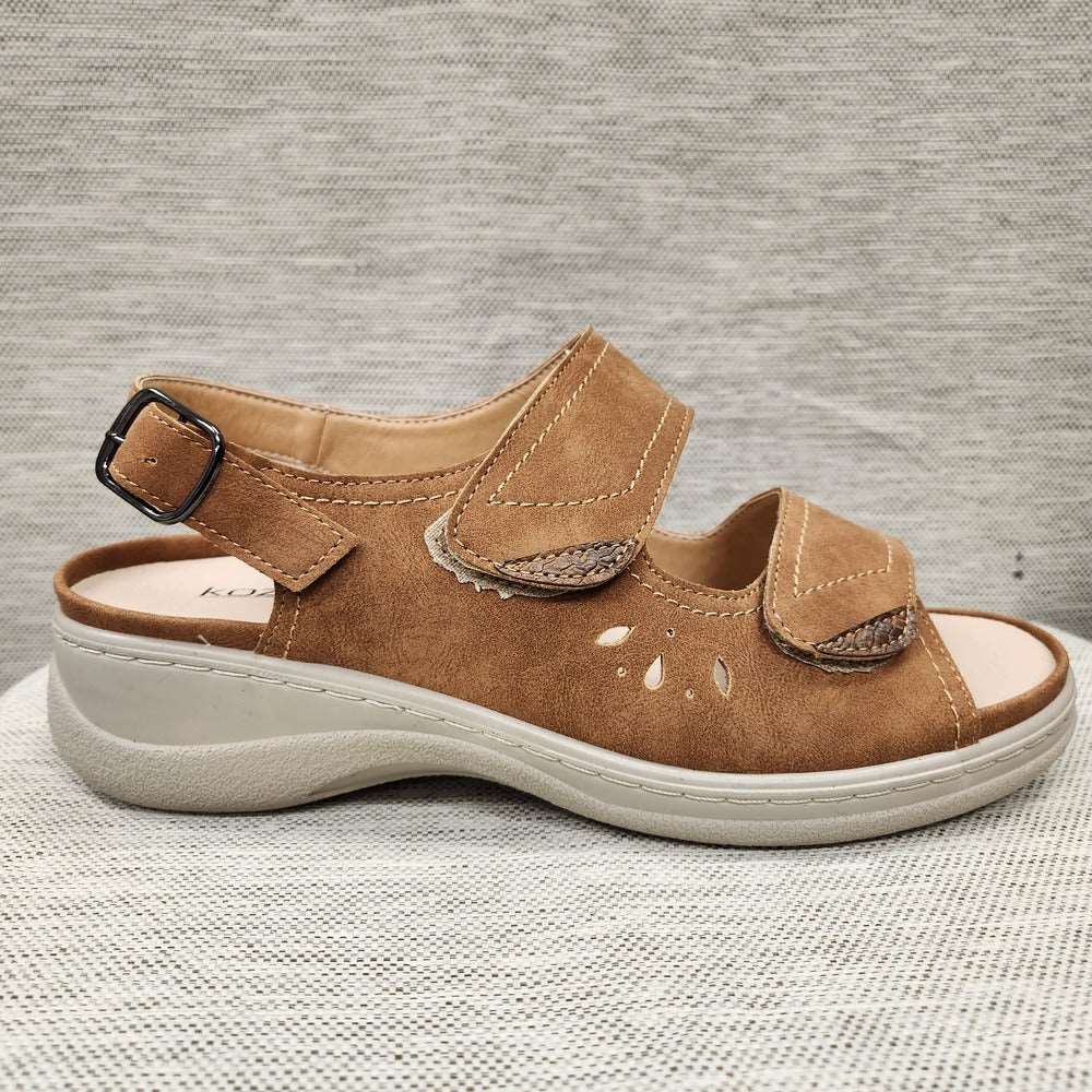 Another side view of camel color orthopedic summer sandal 
