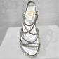 Front view of Silver stone studded strappy summer sandals