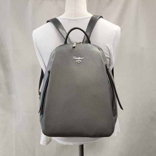 Grey backpack with two vertical side pockets