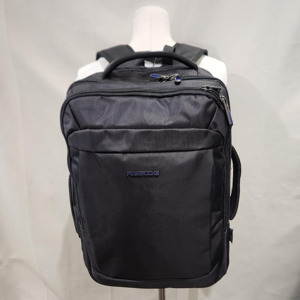 Multiple compartment black backpack with detachable strap