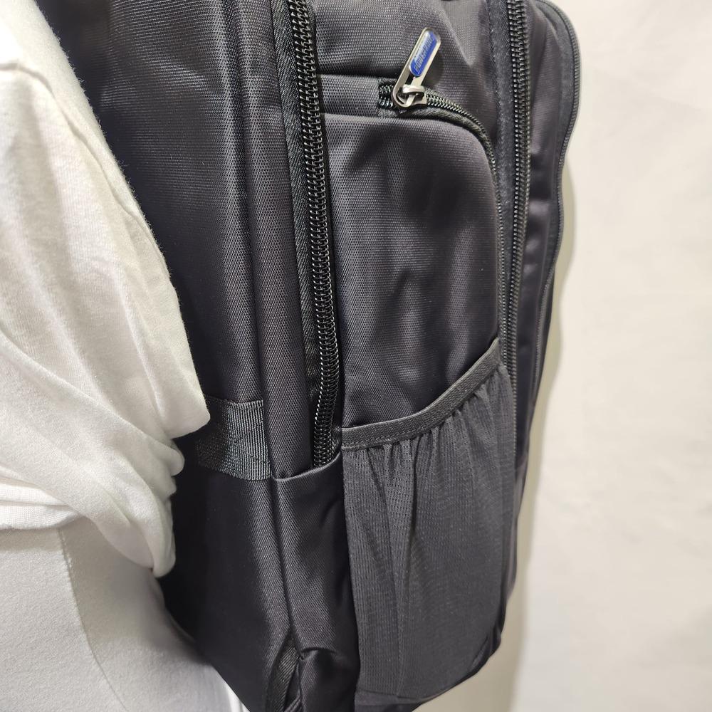 Side pockets of black packpack