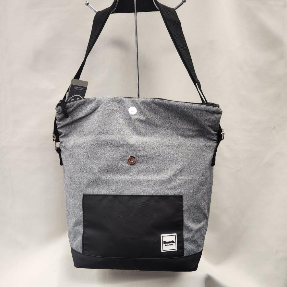 Tall Bench Lunch bag in grey black color in unfolded position