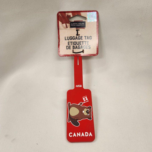 Luggage tag with beaver imprint