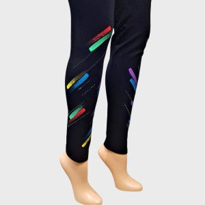 Black leggings with brush strokes design on the side, free size
