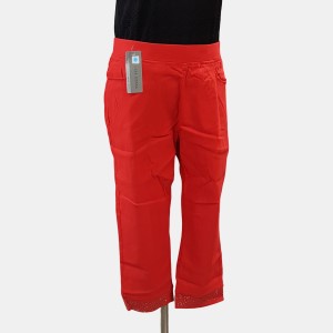 Capri pants in red with stone detailing at hem