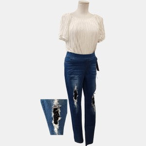 Slim-fit torn jeans with elastic waistband
