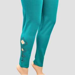 Free size turquoise leggings with cut-out design close to hemline