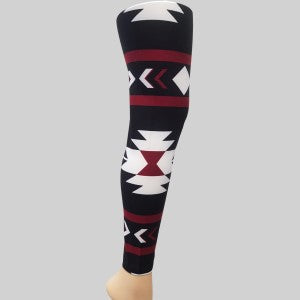 Free size leggings in white, burgundy and black colored graphic print
