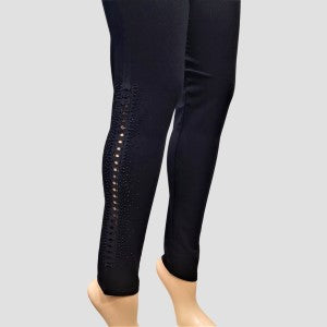 Leggings in black with lace and beads on the side