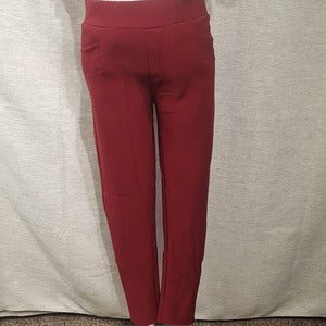 Front full view of warm leggings in red 
