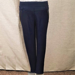 Full front view of warm leggings in blue