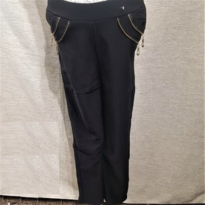 Full view of warm black leggings with double decorative zipper