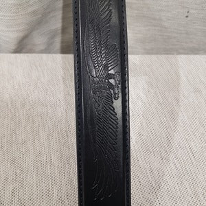 Eagle pattern on split leather belt for men
