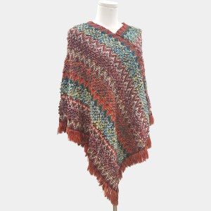 Stylish multi colored poncho with tassels