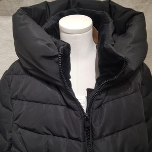 Closer view of the hooded jacket in black