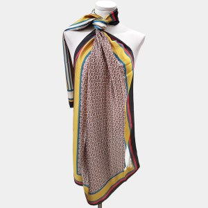 Printed silky scarf with yellow red and black border
