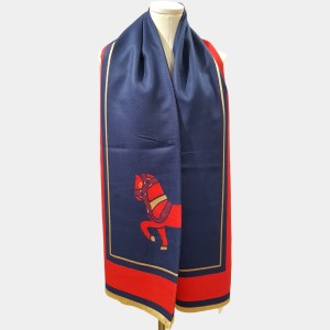 Warm bright blue scarf with red border 