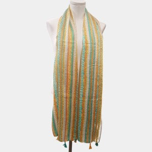 Light summer scarf with green, cream and yellow stripes