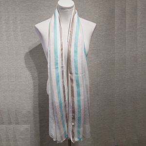 Light grey self print scarf with multiple colored stripes