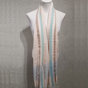 Light peach self print scarf with multiple colored stripes